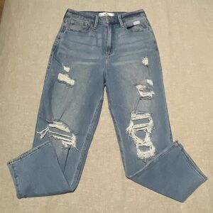 Hollister Light Blue Distressed Curvy Ultra HighRise Vintage Straight